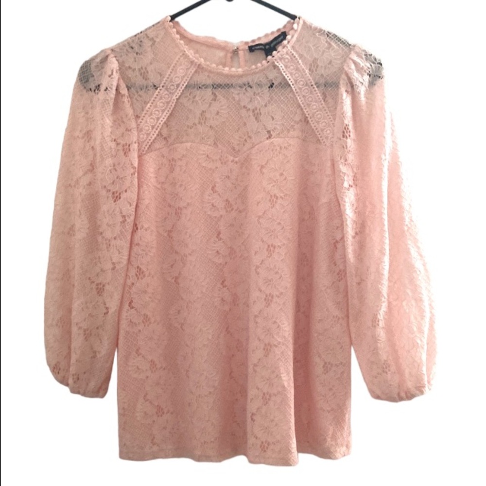 NWOT Cable & Gauge Pink Lace Blouse Top Sz S